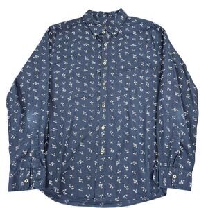 Mens American Eagle Outfitters Classic Navy Blue Calico print dress shirt Sz L